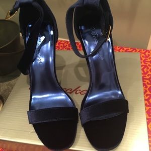 BRAND NEW BLUE VELVET STRAP HEELS